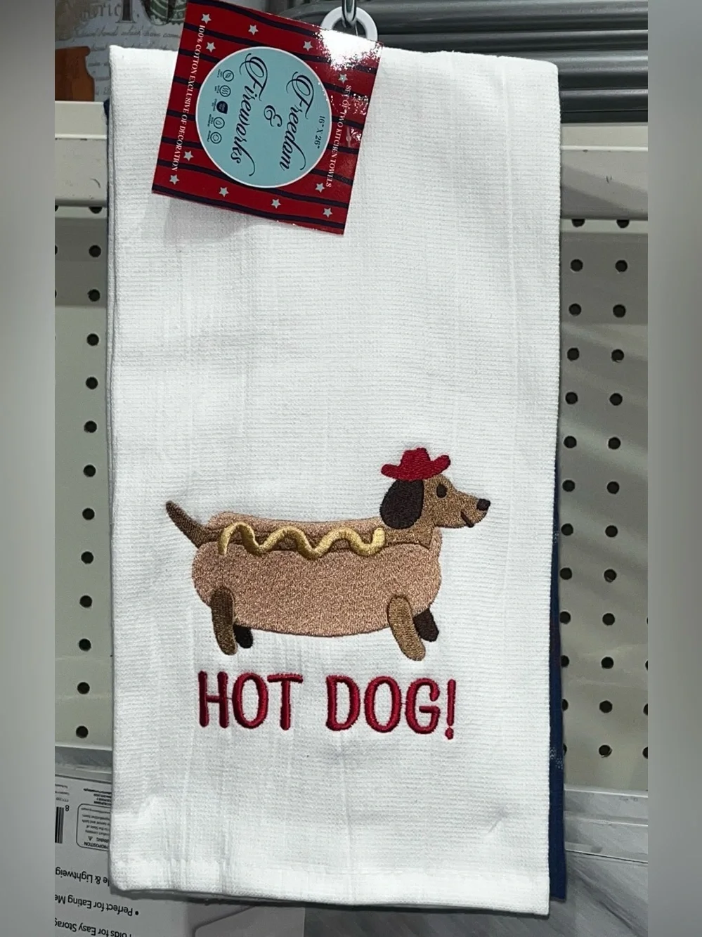Hot Dog! Embroidered White Kitchen Hand Towel Set